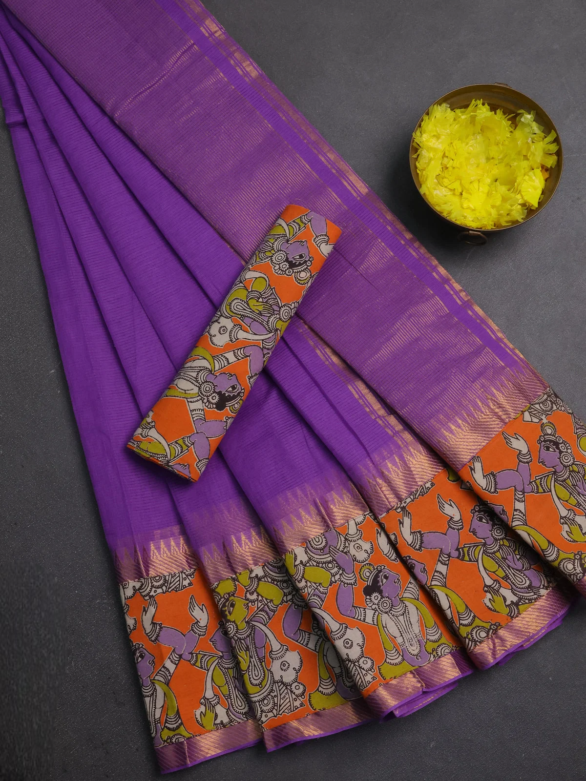 Mangalagiri Cotton Saree - Lavender and Orange